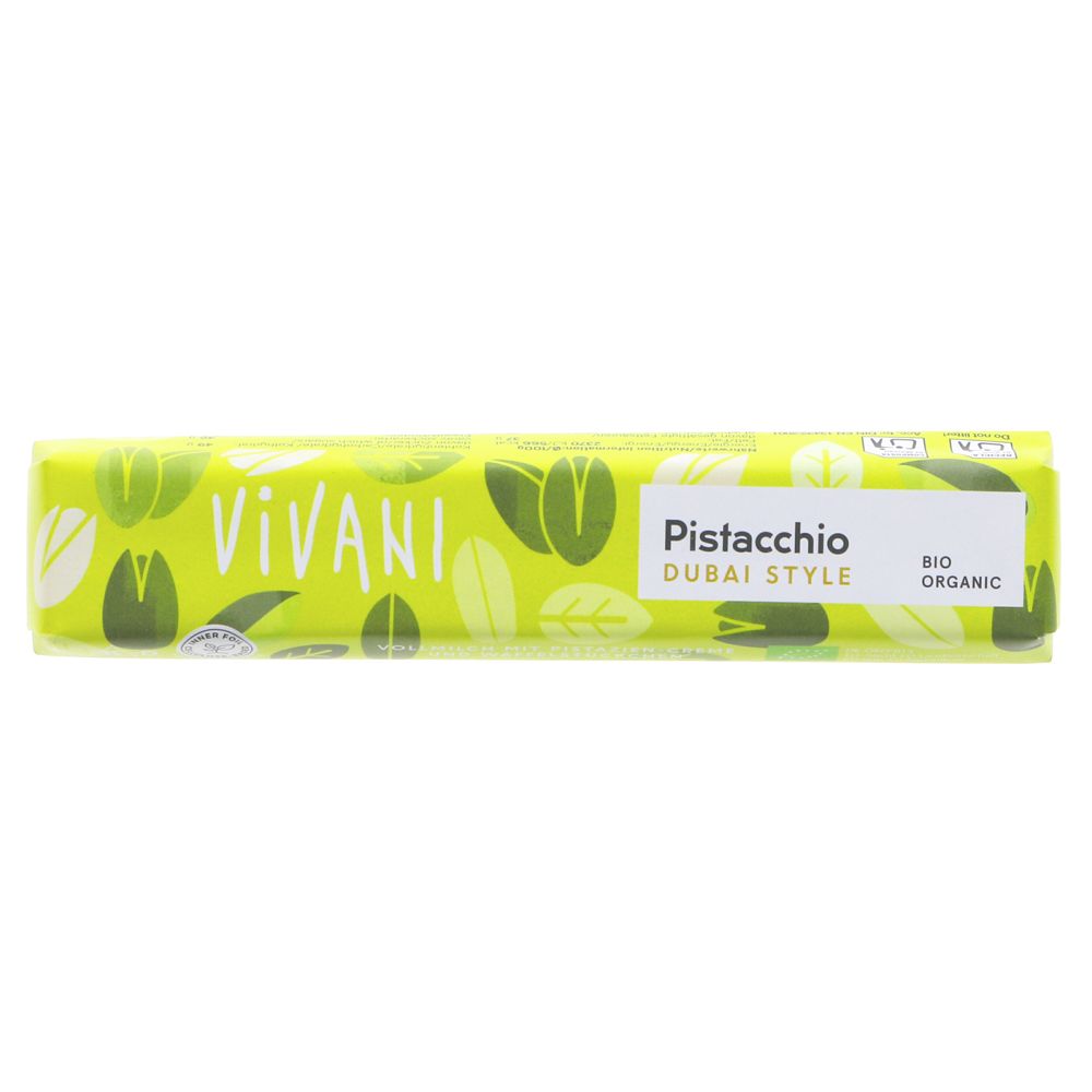 Vivani Organic Chocolate Pistachio Dubai-Style Choc Bar 40g