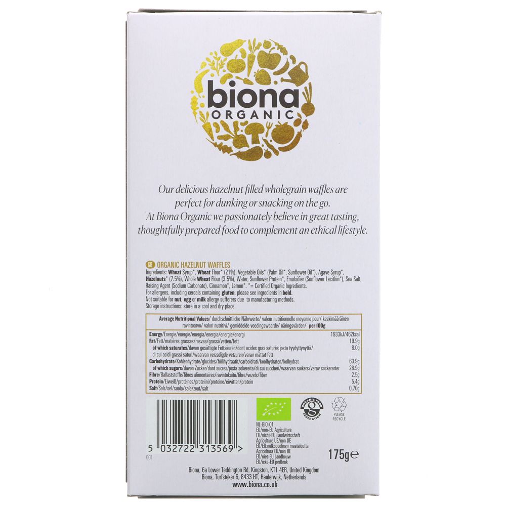 Biona Hazelnut Syrup Waffles Organic 175g (Vegan)