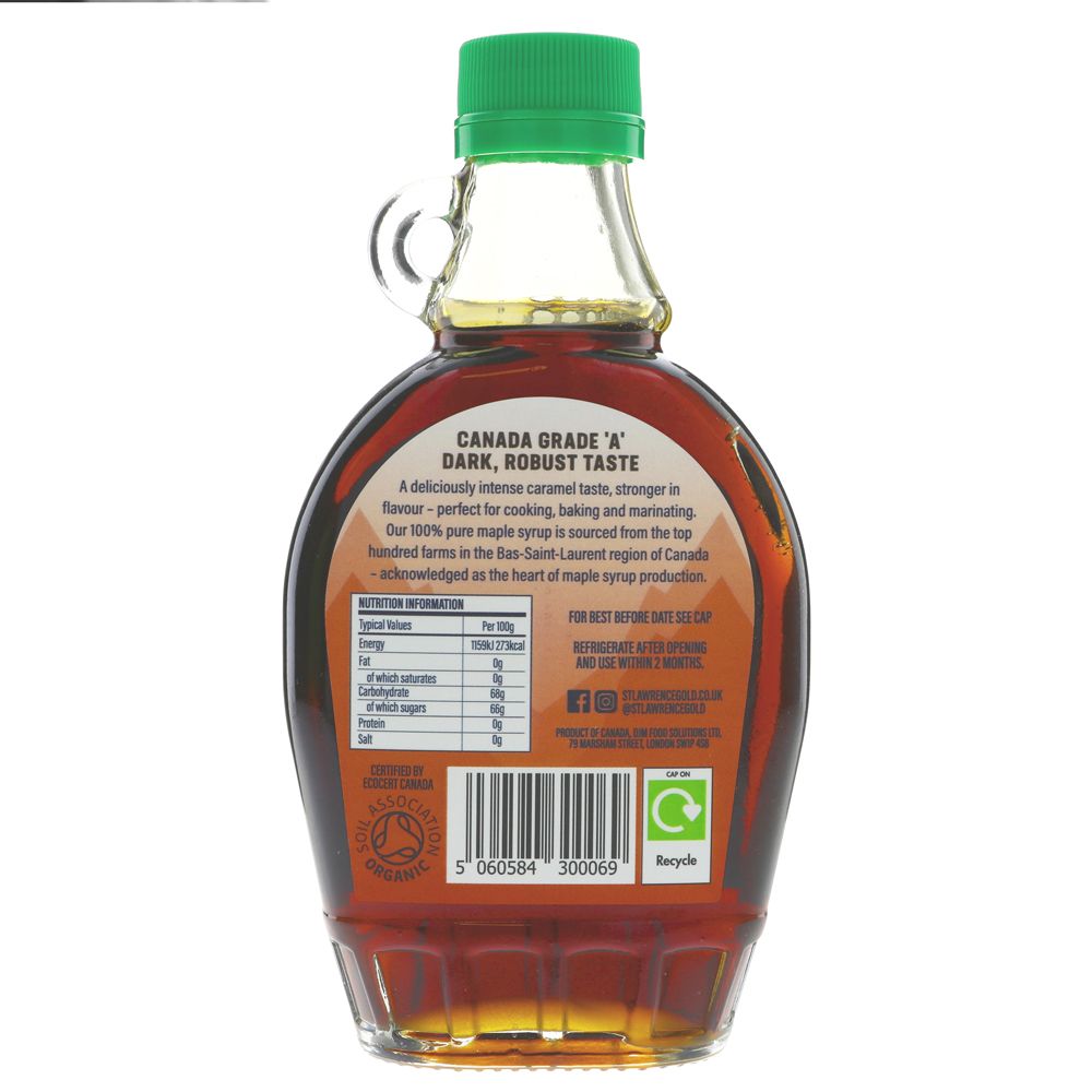 St Lawrence Gold organic Maple Syrup Grade A Dark 250ml