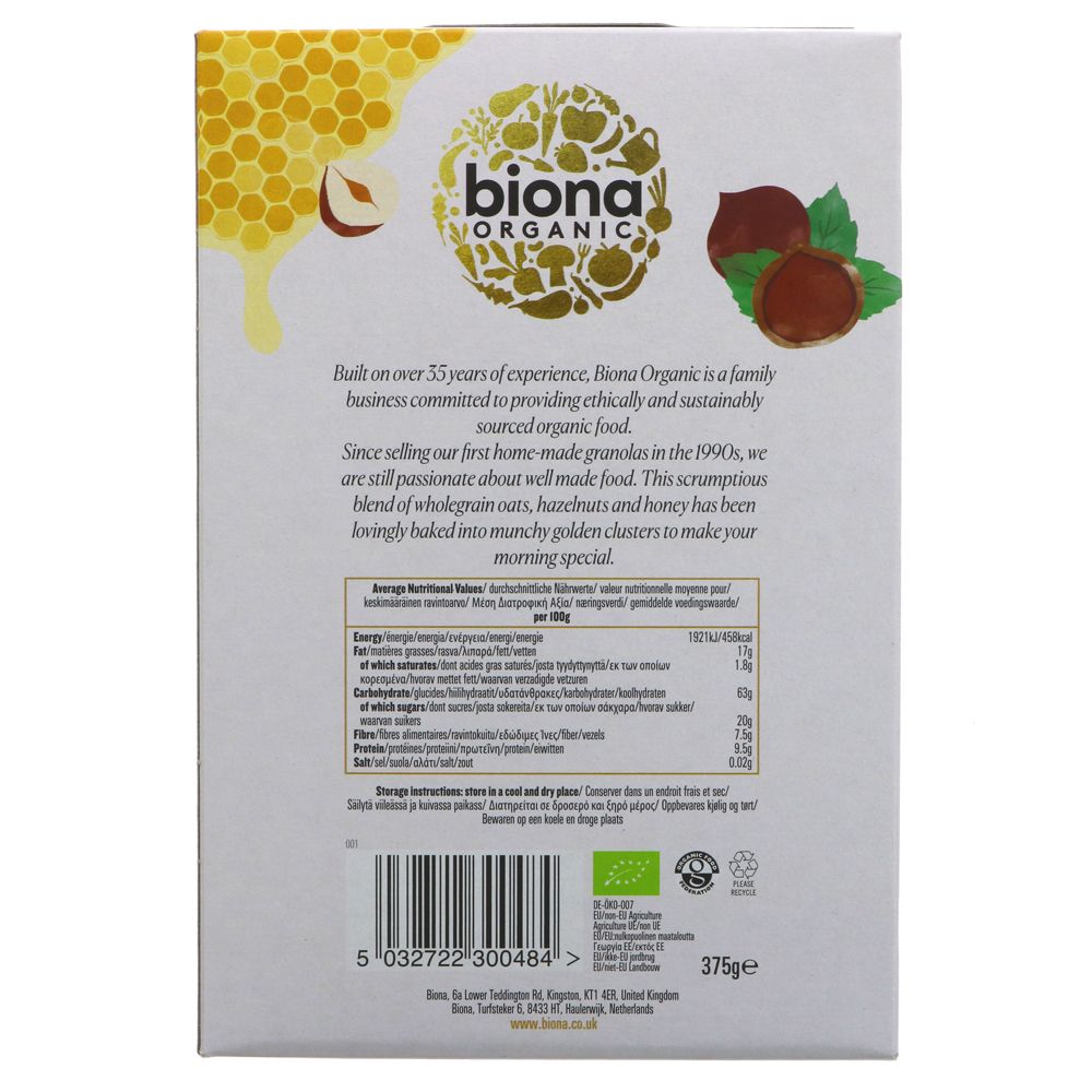 Organic Honey Hazlenut Granola 375g